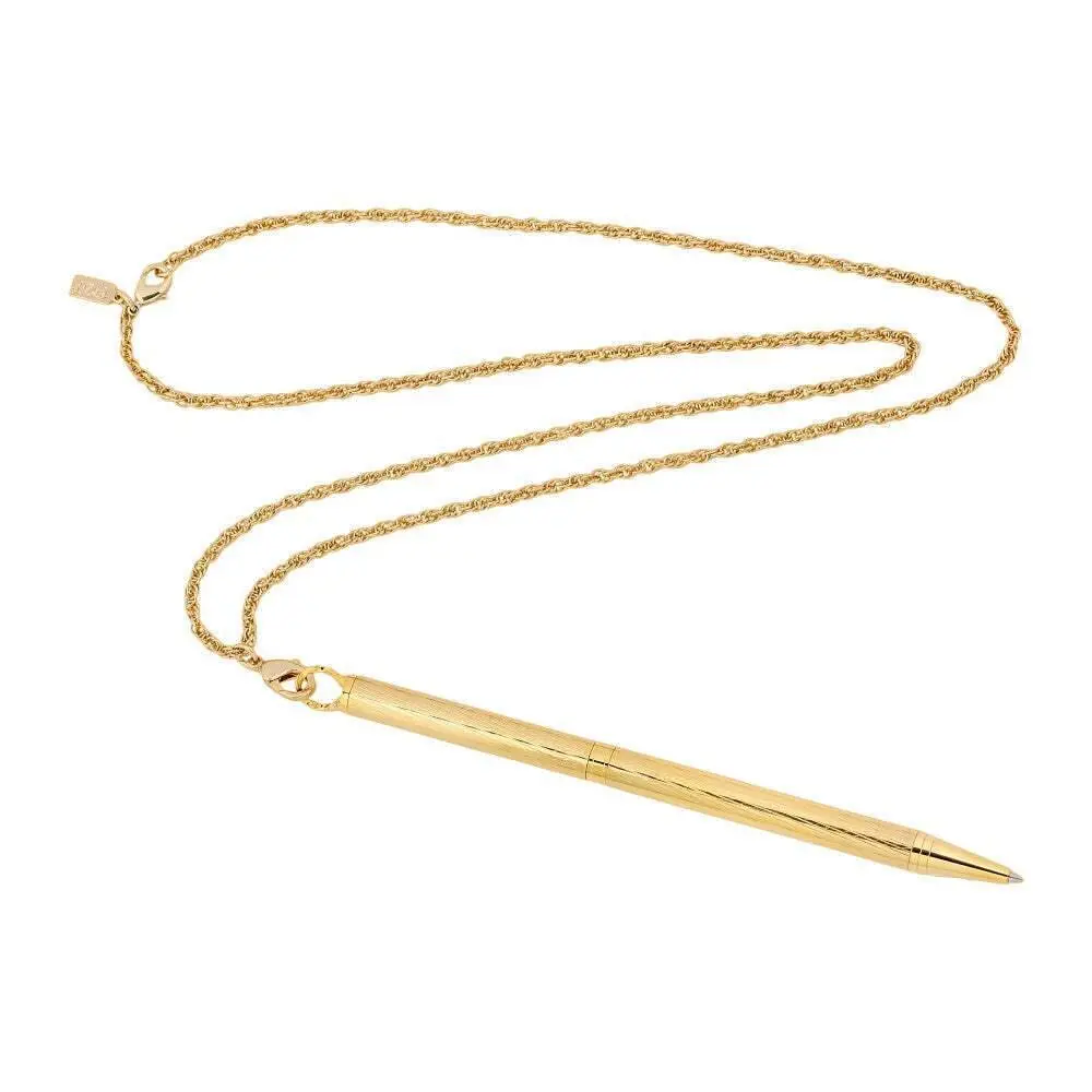 1928 Jewelry Vintage Style Textured Barrel Ball Point Pen Necklace 28"