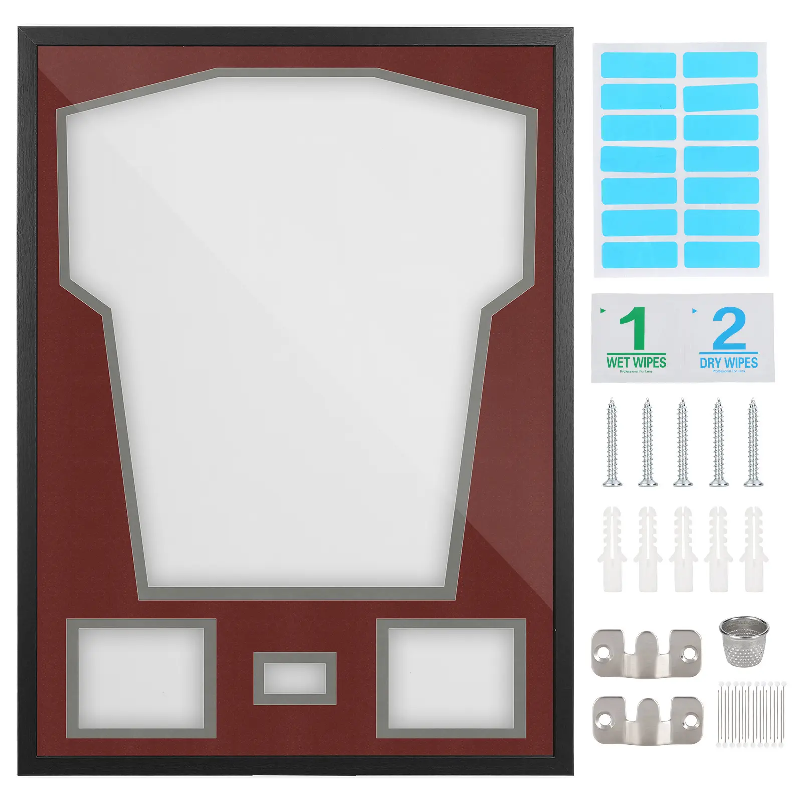 Silver Bottom Mat Jersey Display Frame with T-Shirt Mat, 2 Photo Slots, Signature Opening, 10 Top Colors - Home Decor Photo Frame for Home Supplies