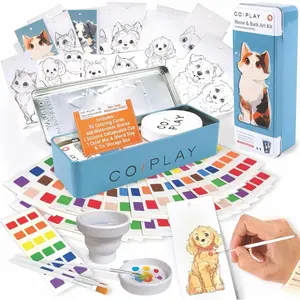 COIPLAY Watercolor Paint Set, 52-Cards Kit, 12 Colors, 648 Blocks, 3 Brushes, Silicone Cup, Meow/Bark Theme Books, for All Ages, Art Supplies, Travel-Friendly, Easy to Use