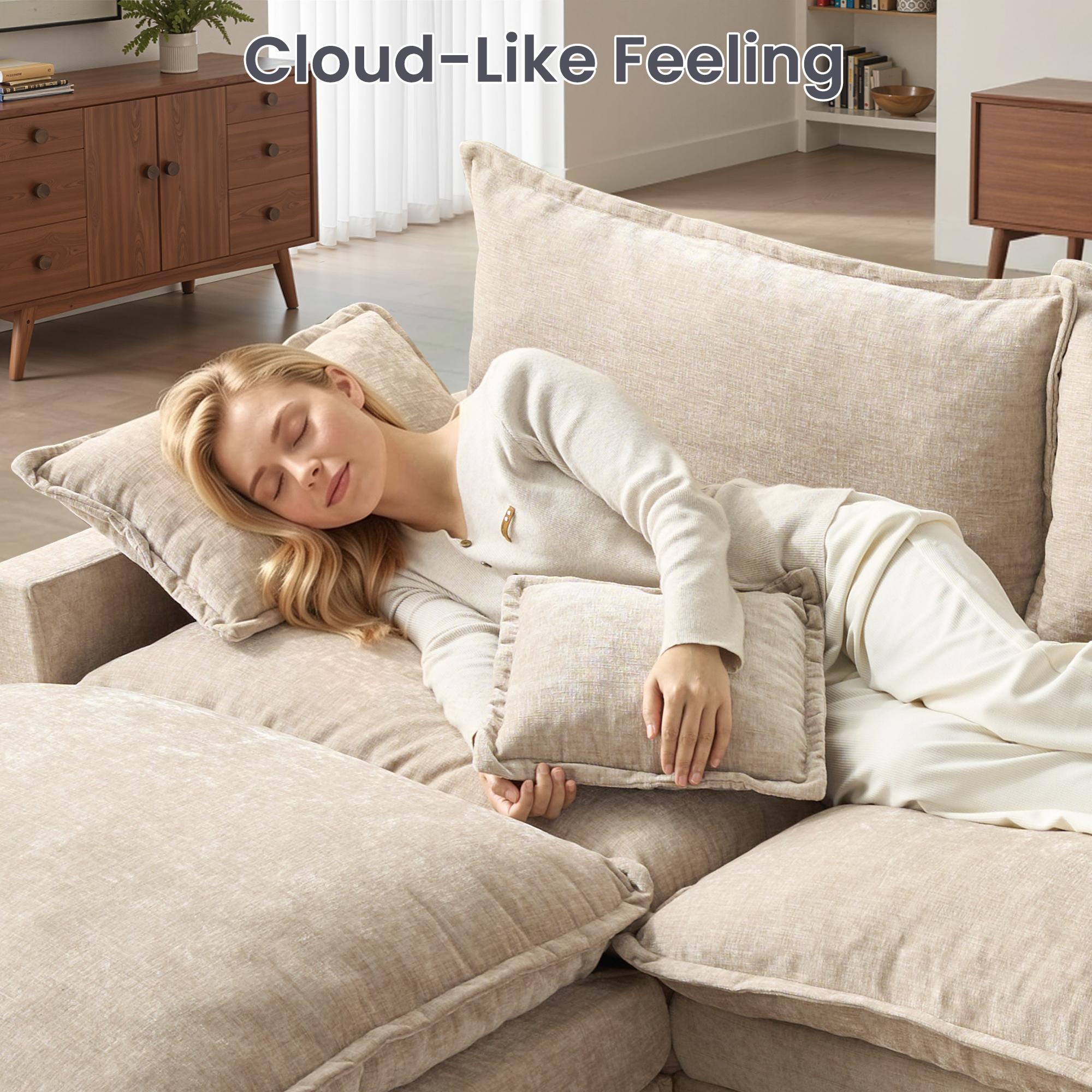 CAODOC 143" U-Shaped Modular Sectional Sofa with 2 Ottomans, Comfy Chenille Cloud Couch, Deep Seat Sofa Bed with Pillows for Living Room, Bedroom & Apartment【2/3 Packages Shipping】