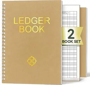 Ledger Book – 2 Pack Accounting Ledger Books for Small Business, Finance Planner, Expense Tracker, Bookkeeping Record Book, Account Tracker, Spreadsheet Notebook – Brown