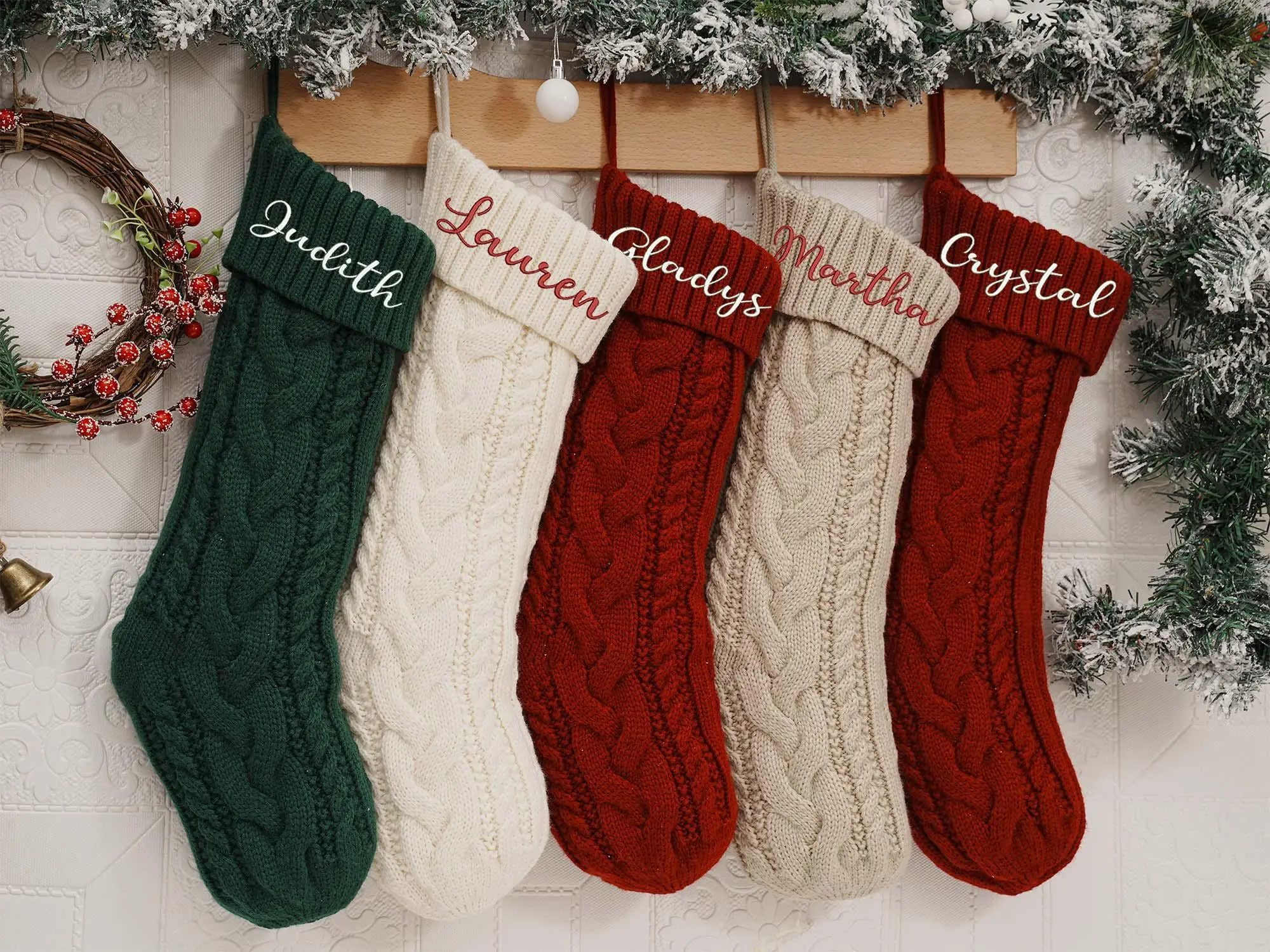 Personalized Knit Christmas Stocking: 2026 Embroidered Family Name, Monogram Stocking, Holiday Decor