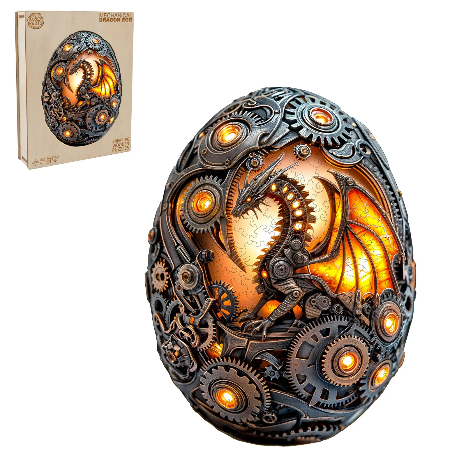 Mechanical Dragon Egg Wooden Jigsaw Puzzle for Adults and Kids Unique Shape Animal Wood Puzzles Challenging Puzzle, Family Game Creative Gifts，Laser-Cut Durable HDF Wood Puzzle Patterns Collectible Creativity Decoration Complexity
