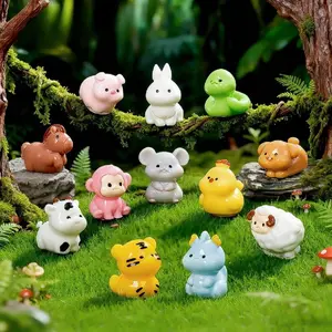Hand-Painted Miniature Zodiac Statues, Anime-Style 12 Chinese Animal Figures, Resin Figurines for DIY Diorama, Wedding, Garden Decoration