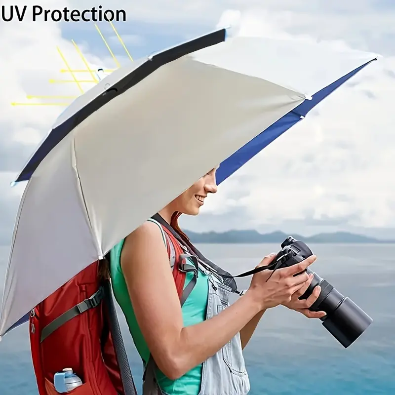 36-Inch collapsible umbrella cap, Outside Umbrellas, one-piece, double-layered design with UV Protection, suitable for outdoor activities such as fishing, camping, gardening. Adjustable and easy to use, lightweight option for fishing