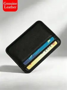 Ultra-Thin Genuine Leather Card Wallet, Minimalist Multi-Pocket Credit Card Holder, Compact Slim Organizer for Daily Use & Business Travel