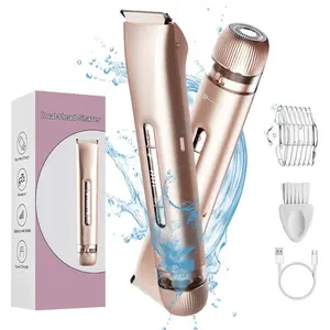 Women's Electric Bikini Trimmer, Rechargeable 2-In-1 Body & Facial Hair Remover, Waterproof Wet/dry Use, Underarm & Leg Shaver, USB Rechargeable Trimmer