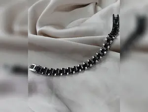 Bold Black & Silver Stainless Steel Men's Bracelet - Sleek and Durable Design