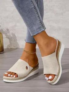 Women's Fashionable Plain Color Espadrilles Wedge Sandals, Casual Comfortable Platform Sandals for Summer, Female All-match Round Toe Sandals for Daily Wear, Walking Shoes