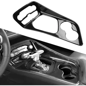 Gear Shift Panel Trim Cover for 2015-2024 2025+ Dodge Challenger Carbon Fiber Center Console Gear Shift Panel Frame Cover Trim Sticker Dodge Challenger Interior Accessories