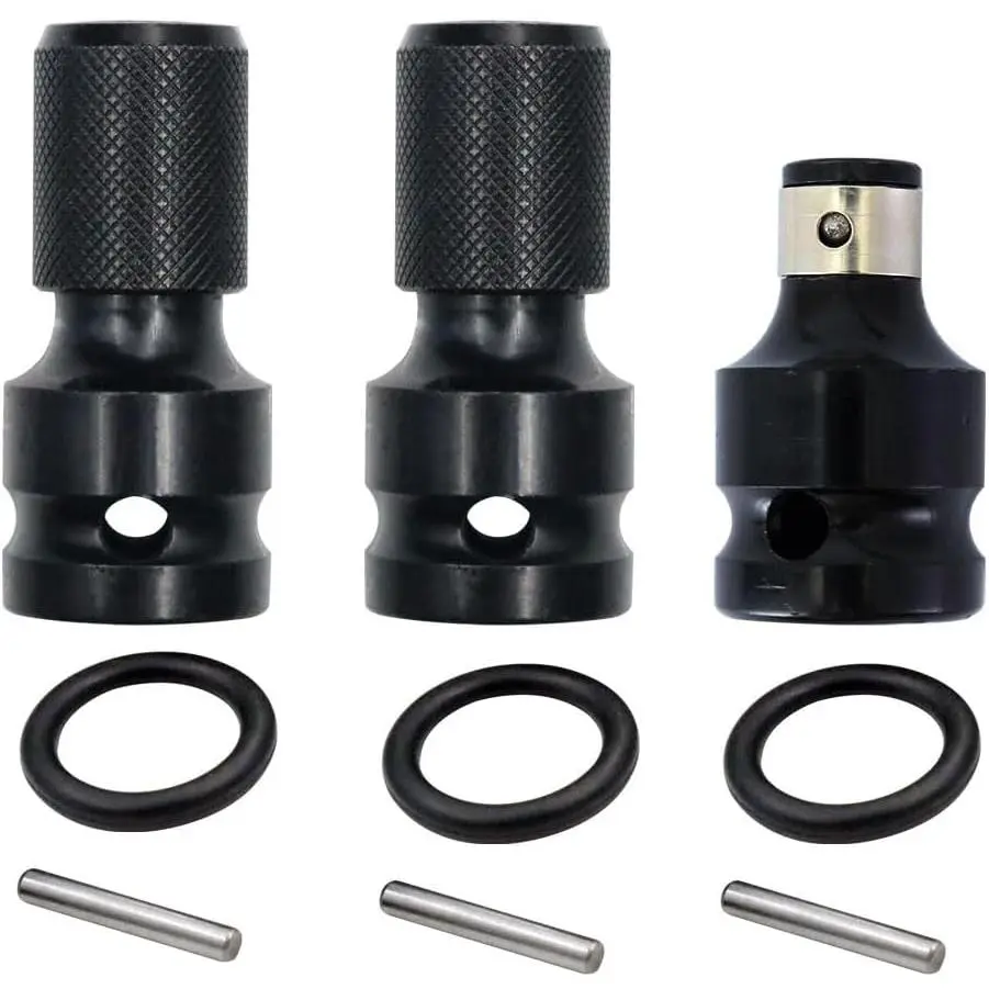 3 Pack Impact Wrench to Impact Driver Adapter 1/2 inch Square Drive to 1/4 inch Hex Socket Adapter Quick Release Screwdriver Bits Holders Chunk Converter for 1/2" Cordless Impact Wrench, 1 Hex Shank Adapter(S), 22*37*12Mm