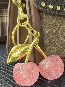 Glitter Cherry Pearl Bag Charm Pendants, Resin & Pearl Bag Chain Charms, Sweet Coquette Bag Decoration Keychain, Cute Girly Bag Pendant for Backpack Purse, Ideal for Romantic & Fruit Style Lovers