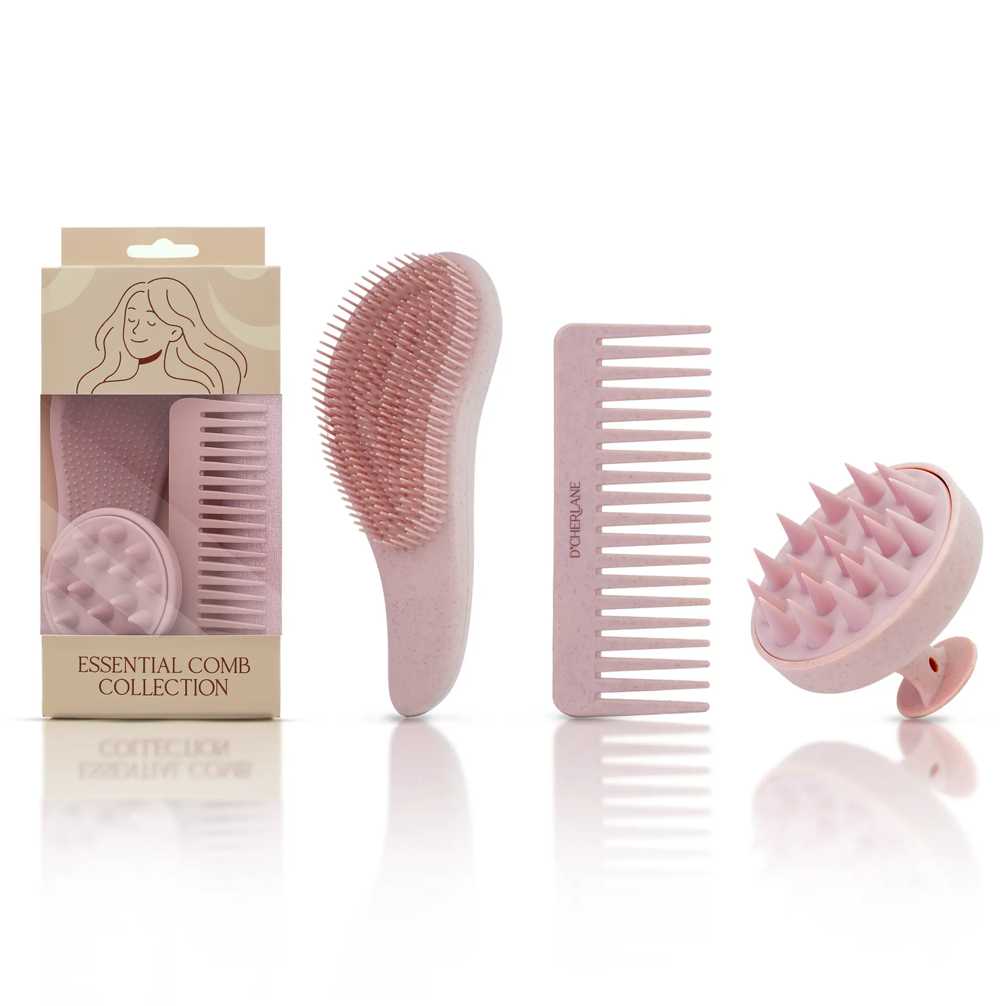 3-in-1 Modern Compact Detangling Brush Set - Anti-Snagging, Wide-Tooth Comb, Scalp Massager for Adults, Scalp Relaxation, Oil Compatible, Improves Product Absorption, Ideal for Birthdays, Holidays, Daily Elegance