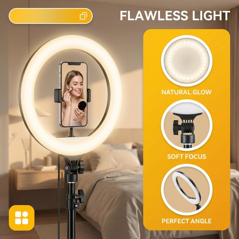 10" Adjustable Led Video Light With Extendable Tripod Stand, Ring Light For 3 Color Mode, Dimmable Selfie Light For Video Recording, Makeup, Photography, Live Stream, TikTok, Youtubers, Content Creator, Cellphone Mount#new years#valentine's