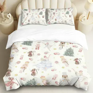 3PCS Duvet Cover Set, 1 Duvet+2 Pillowcases(Without filler), Ballet Nutcracker Mouse Candy Tree theme, Christmas bedding set, Holiday Dance Festive Suitable for decoration bedroom living room guest room hotel.