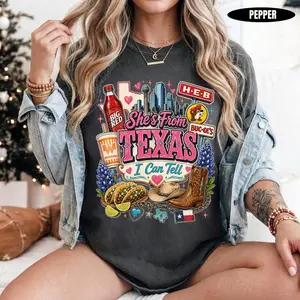 Comfort Colors She's From Texas I Can Tell Shirt, Texas Roots Graphic Tee, Southern Pride T-Shirt, Hometown Vibes Apparel, Texas Girl Gift, Western Style Tee