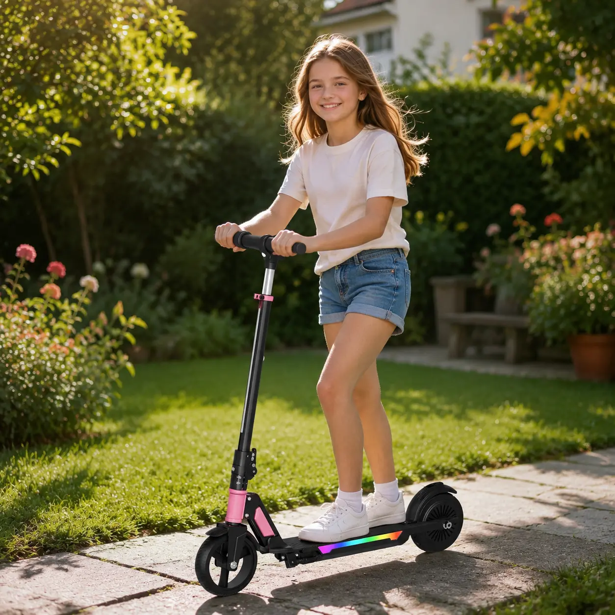 【New】Commugo S7pro Electric Scooter for Kids Teens Ages 8+ 250W Motor 12 MPH 10 Miles Foldable with LED Lights 3 Speed Adjustable Height Safe E-Scooter