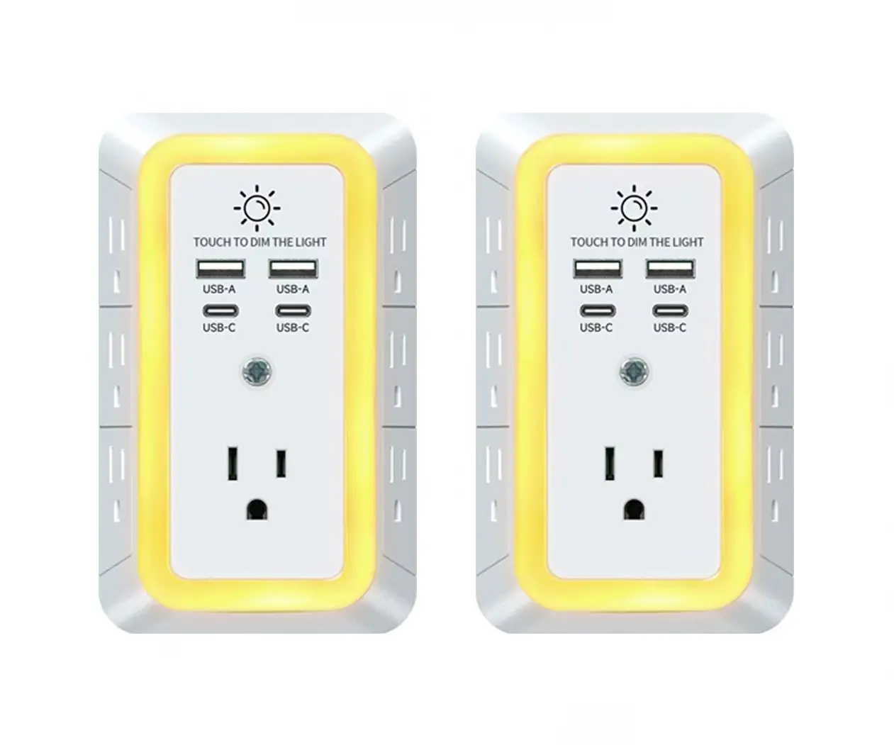 BEJUVG USB Power Socket Extender, 3-Sided 7-Adapter-Spaced Plugs, 4 Fast-Charge Ports (2 USB-C Ports Suit Modern Gadgets), Night Light, ETL-Certified Dual Outlets & Charging Hub Plug-In
