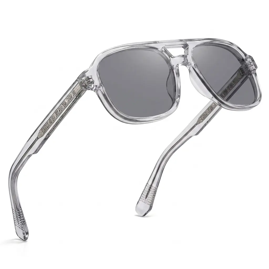 Vintage Clear Frame Pilot Sunglasses for Women, Hollow Temple, Gray Tint Lens, Minimal Aesthetic Summer Sunnies (Unisex Fit for Men)