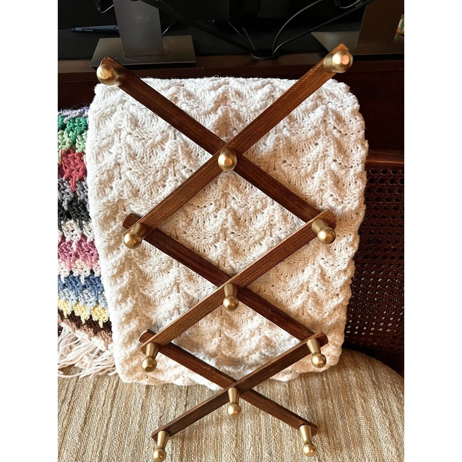 Solid Wood Accordion Rack, Dark with Gold Pegs
