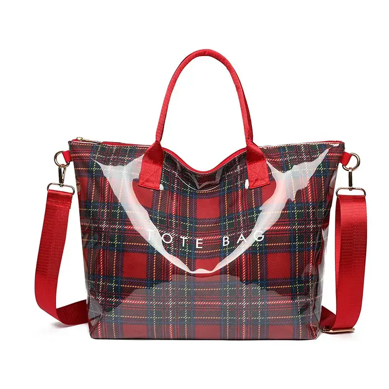 Women's Checkered Print Large Capacity PVC Gym Tote Bag - Water-Resistant, Stain-Resistant Commuter Shoulder Bag with Multi Pockets for Office/Study/Sports/Outdoor, Large Capacity Bag
