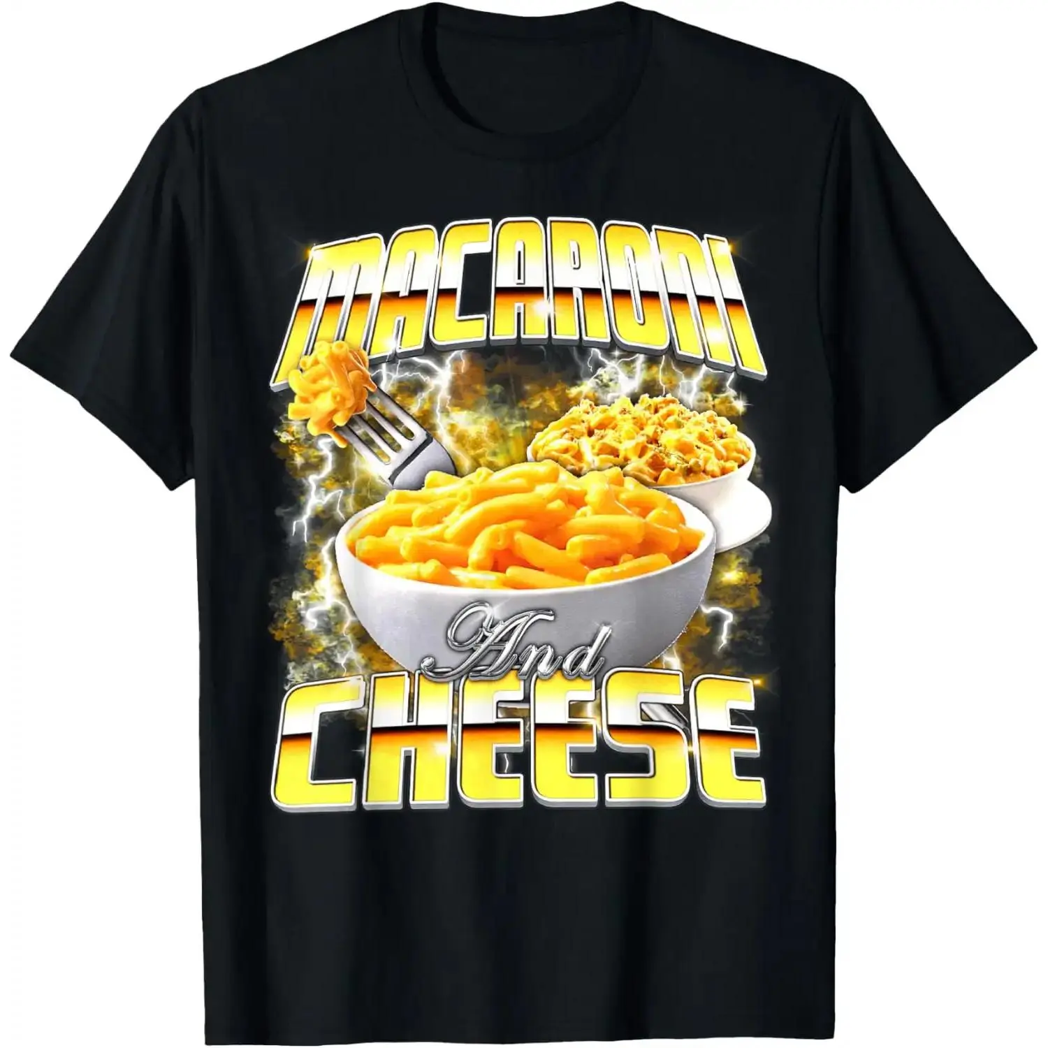 Men's Relaxed Fit T-Shirt in Soft Cotton, 90s Vintage Macaroni and Cheese Graphic, Shortsleeve Menswear Top, Casual, Breathable, Classic, Fabric, Comfy, Round Neck, Tee, Machine Wash, Crew Neck, True Size