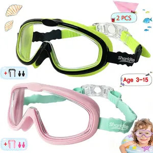 Kids Swimming Goggles 2 Pack Anti-fog Anti-UV Wide View Kids Swimming Goggles 3-15 years old