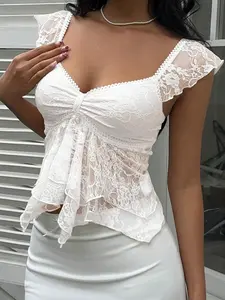 Elegant Lace Twist Backless Top Camisole, Gentle & Adorable Slim Fit Short Design, Perfect for Vacation Dates, Stylish Women's Clothing