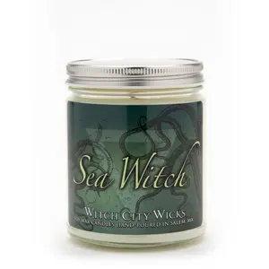 Sea Witch scented Candle – Oceanic, Enchanting, Addictive – 9oz Jar Hand-Poured 100% Soy Wax Home Decor Vanilla Gothic Aroma Ornaments