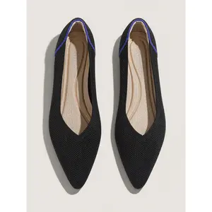 BLOOMCHIC Plus Size Pointed Toe Textured Knit Flats 2026 Spotlight,Summer wins,Deals for your days