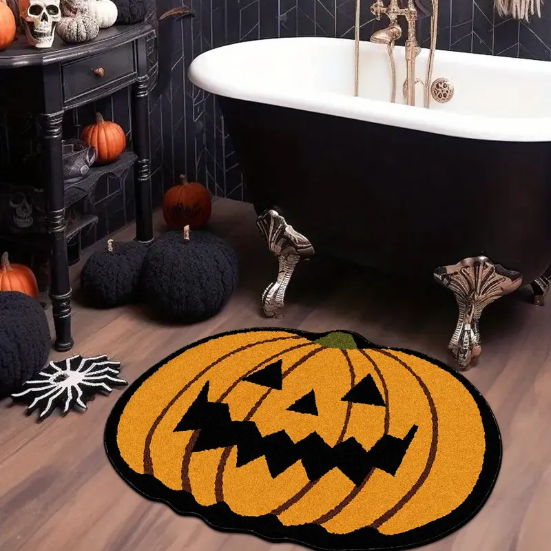 Halloween Pumpkin Carpet, Soft Non-Slip Washable Bath Mat, Machine Washable Rug, Non Slip Rugs, Creative Floor Mat Halloween Decoration Rug, Home Decorative Rug, Two Sizes Available, Home Decor, Indoor Floor Mat