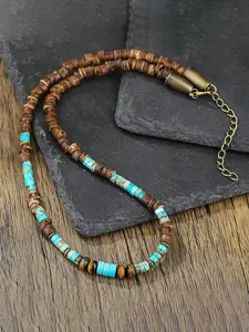 1PC Men's Ethnic Boho Black Wooden Beaded Necklace for Men Tribal Tiger Eye Stone Beads Surfer Necklace Man Jewelry