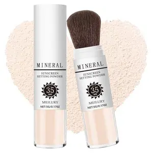 Sunscreen Setting Powder SPF 35, Mineral Brush Powder for Face & Scalp, Oil Control Natural Matte Finish Loose Powder Translucent Lasting Lightweight Breathable for All Skin (#01 Translucent)