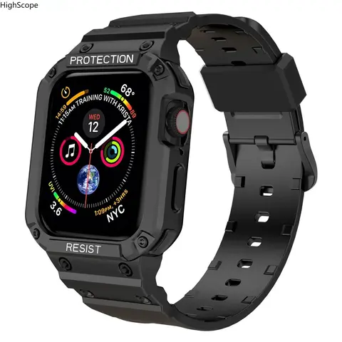 Smartwatch Accessories 2-in-1 TPU Rubber Protective Case + Adjustable Textured Strap - Durable Tactical Shockproof Sports Wristband, Steady Hold for SE/Series 3-9 (38/40/41mm, 42/44/45mm)