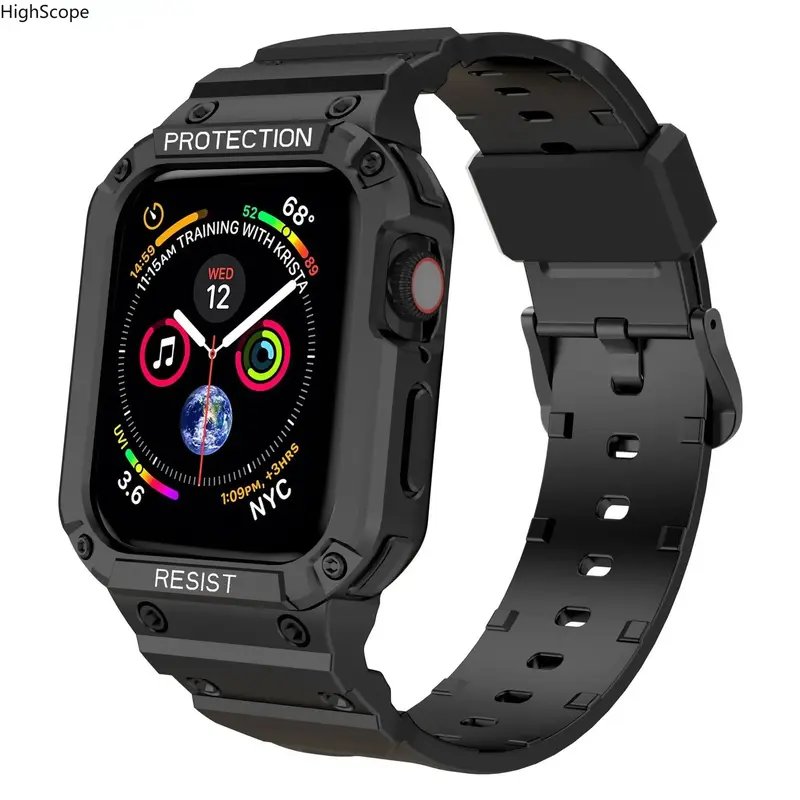 Smartwatch Accessories 2-in-1 TPU Rubber Protective Case + Adjustable Textured Strap - Durable Tactical Shockproof Sports Wristband, Steady Hold for SE/Series 3-9 (38/40/41mm, 42/44/45mm)