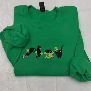 EMBROIDERED Black cats St. Patrick’s day sweatshirt/ Lucky Embroidered Sweatshirt, Clover embroidery, St Patricks Day Sweatshirt, Saint Patrick's Pullover, Clovers, Simple Holiday Sweater, St Patricks