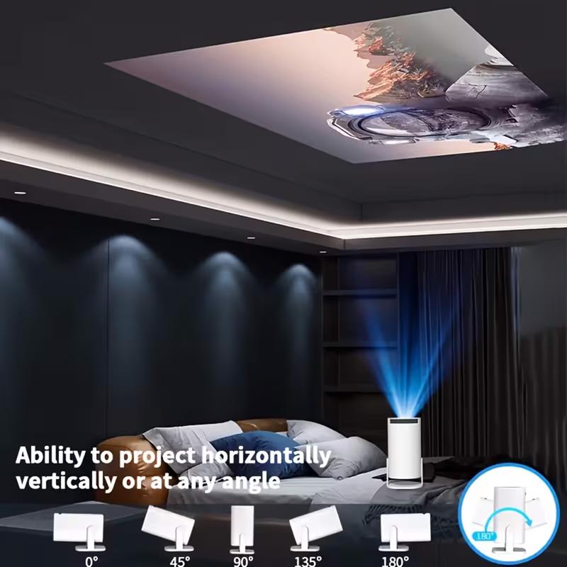 Projector with WIFl 6 and Bluetooth support, HD supportportable projector, 180 rotatable 130 "screen movieprojector, automatic keystone correction, compatible with laptop, PC, smartphone (white) audio automatic cableHDMl speaker Wireless Android