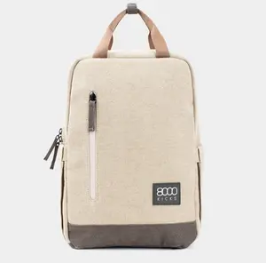 Small Waterproof Everyday Hemp Backpack, Beige & Green