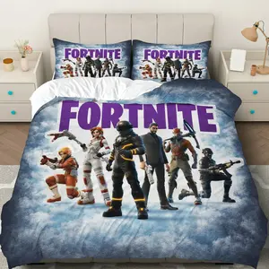 3PCS Duvet Cover Set, 1 Duvet+2 Pillowcases(Without filler), Fortnite Gaming Adventure Battle Theme, Holiday Bedding Set, Gamer Decor Bedroom Living Room Dorm Youth Room.