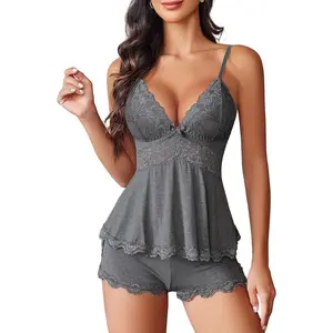 Womens Sweetness Cami Set Lace Camisole Lingerie Nightwear Sexy Pajamas Lounge Sets