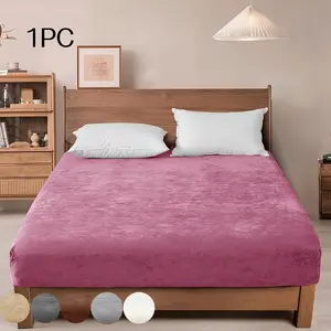 1pc Pure Color Fitted Sheet, Winter Warm Crystal Velvet Mattress Cover, Thick Non-Slip for Bedroom Hotel Vacation House, High Quality Bedding Essentials
