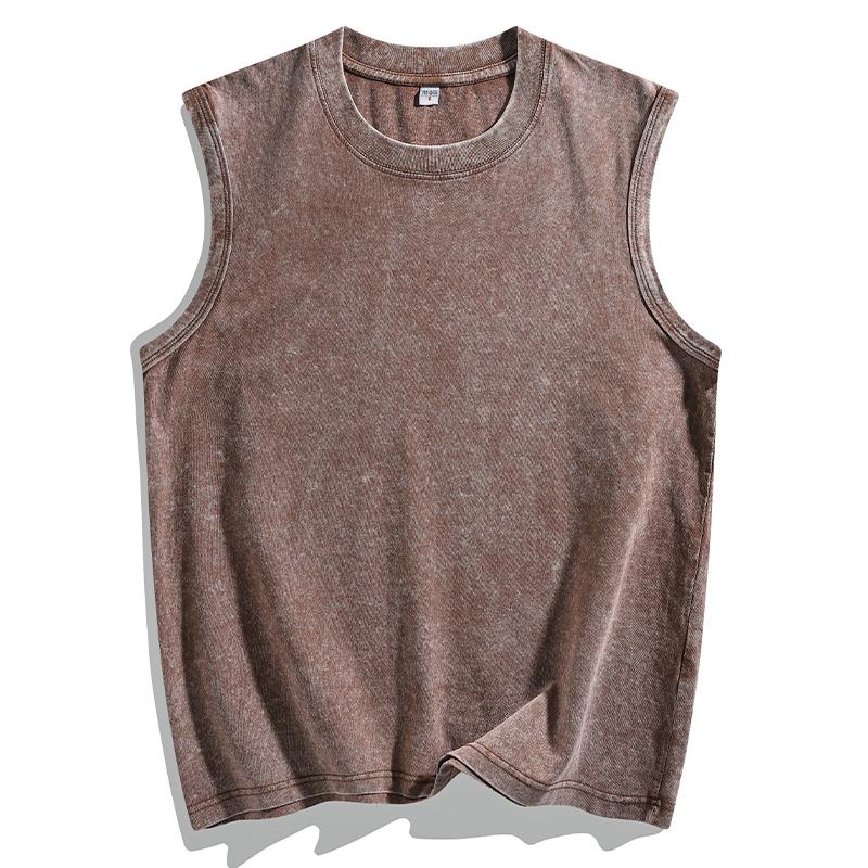 Men’s Vintage Washed Tank Top – Summer Casual T-Shirt, Vacation Round Neck Retro Vest, Sleeveless Crop Top Tee with Crewneck Loose Fit Pullover Tank Beige tank tops for men