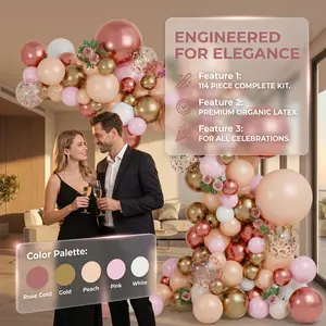 114-Piece Blush Pink Metallic Balloon Garland Kit, Including Gold Confetti Balloons, for Gender Reveal Party Supplies