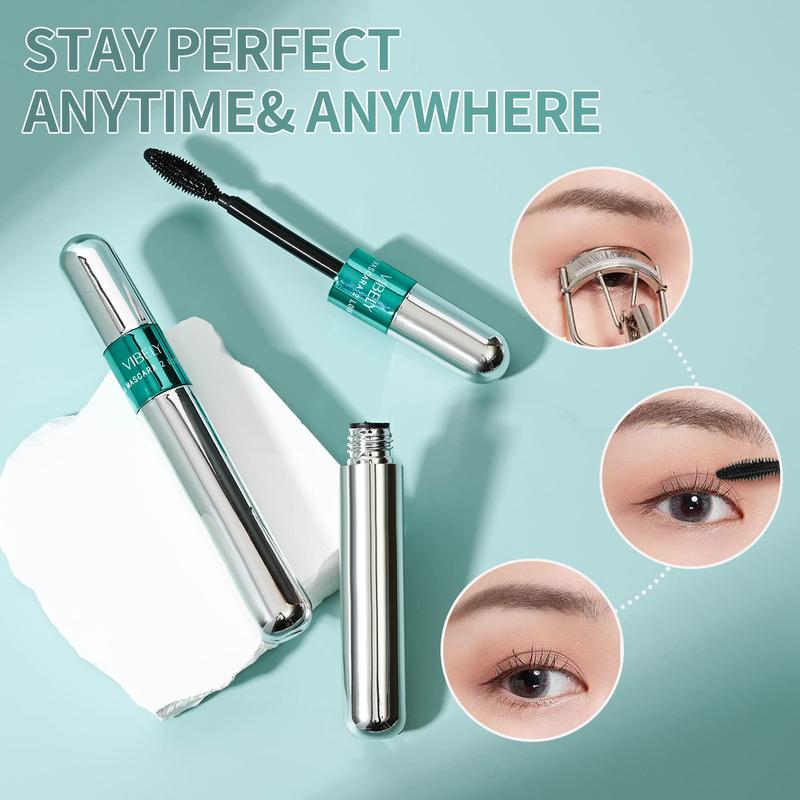 2 in 1 Mascara 5x Longer Waterproof Lash Cosmetics Natural Lengthening and Thickening Effect No Clumping Superstrong Magic 4d Silk Fiber for Vibely Mascara Makeup