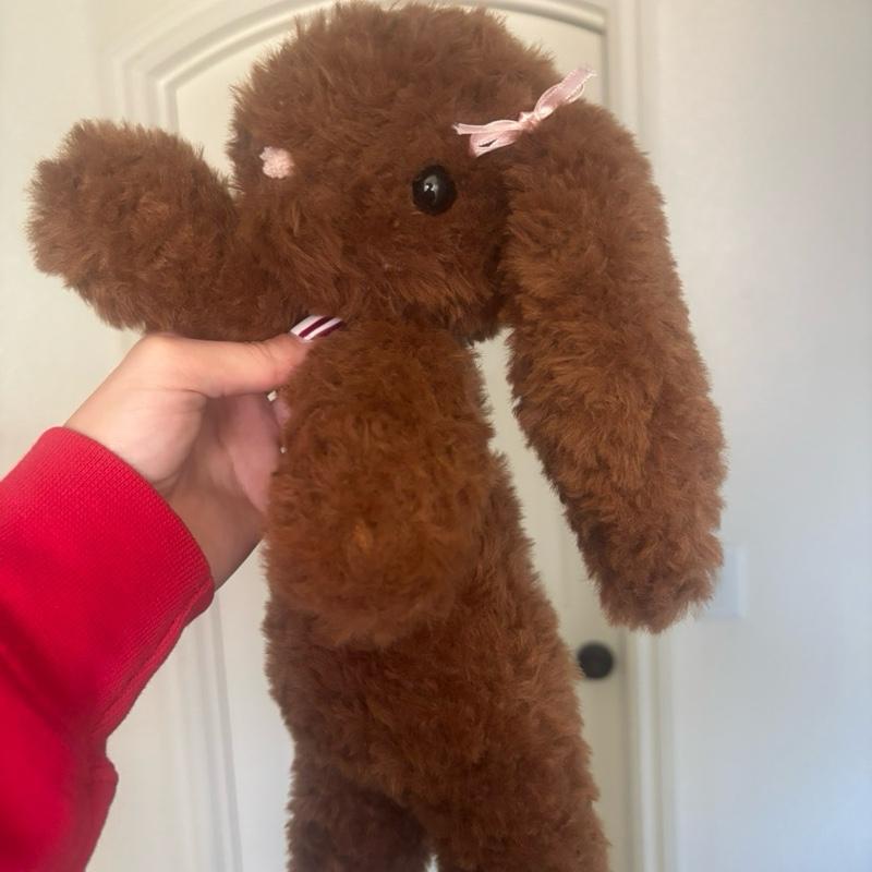 Handmade Crochet Fluffy Bunny With Pink Ribbon Bows Soft Brown Yarn Durable Safety Eyes Cozy Gift Decor