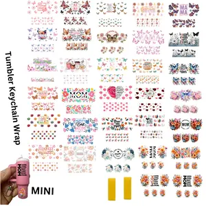 16-Piece Set UV DTF Keychain Stickers + Tool, Butterfly & Floral Theme, Durable Transfer Stickers for DIY Crafts, Party Gifts, Mother's Day, Self Adhesive Stickers