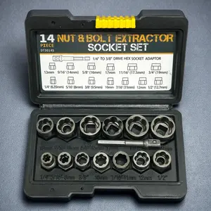 14PCS Impact Bolt and Nut Remover Tool Set Steel Extractor Kit with Storage Case and 3/8 Inch Adapter for Mechanics