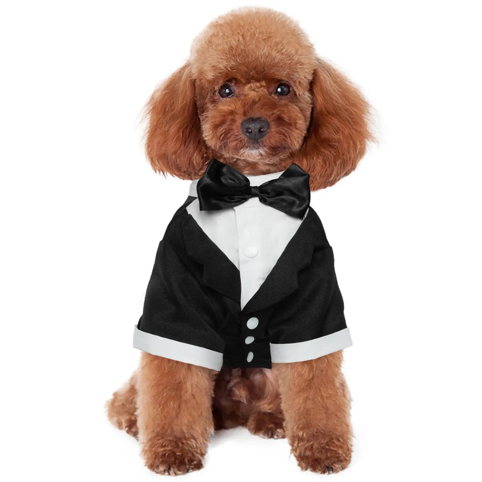 Kuoser Dog Tuxedo, Formal Dog Costume with Bow Tie Pet Wedding Suit Party Birthday Outfit, Dogs Tux Soft Shirt for Valentines Christmas Halloween Graduation Cosplay