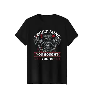 180g[100%cotton]Black 'I BUILT MINE' V8 Engine Pattern T-shirt - A must-have for car manufacturers' fans| Mechanical engine printing| Ideal choice for mechanical and casual wear|