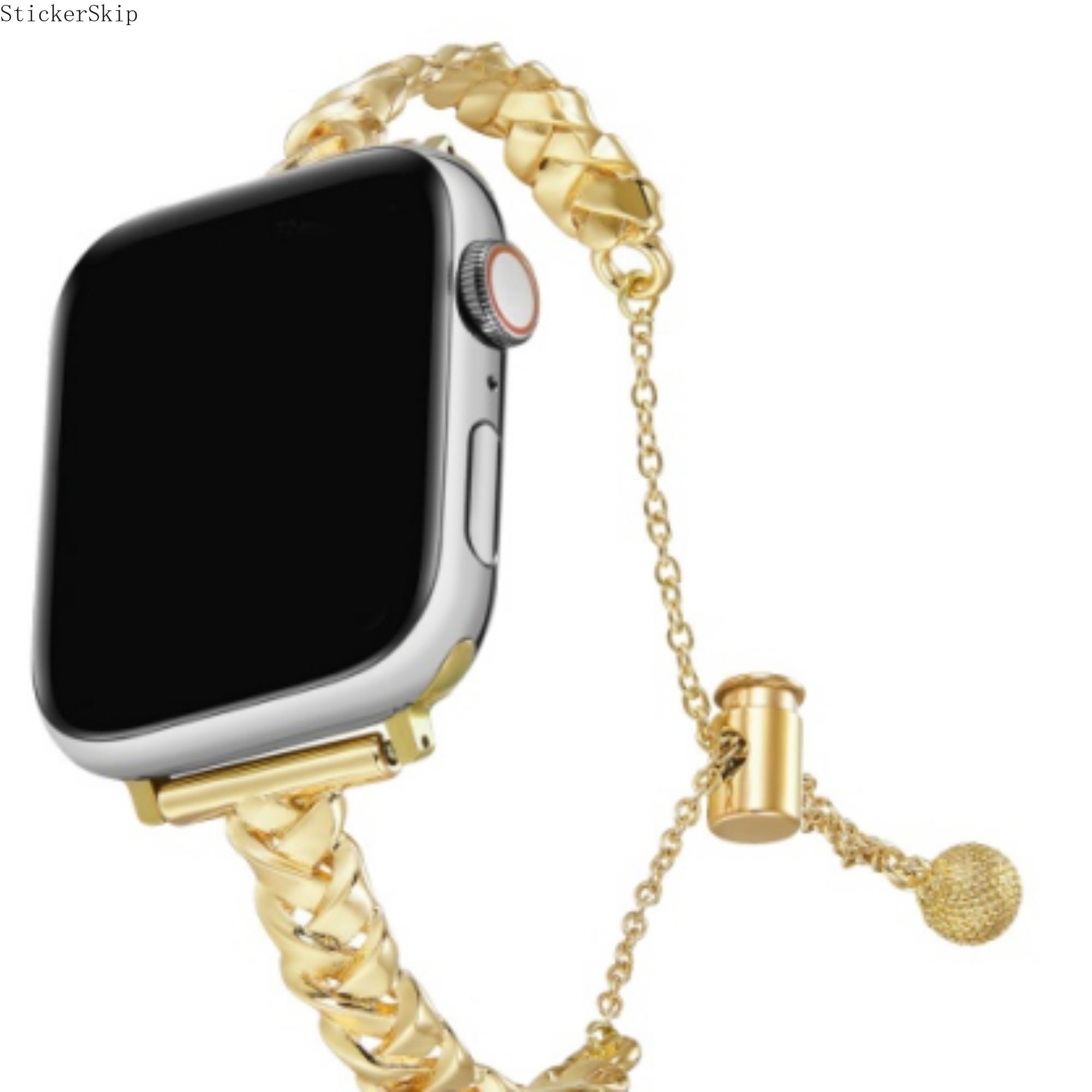 2026 Apple Watch Band, Braided Leather Chain Strap with Safety Chain, Gothic Punk Style iWatch Wristband for Series 10 9 8 7 6 5 4 SE Ultra, Adjustable Luxury Replacement Strap for Daily Wear & Night Out